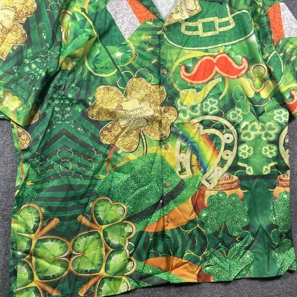 Misslook St. Patrick's Day Button Up Shirt Men's 4XL Green Geometric Allover - Picture 3 of 10